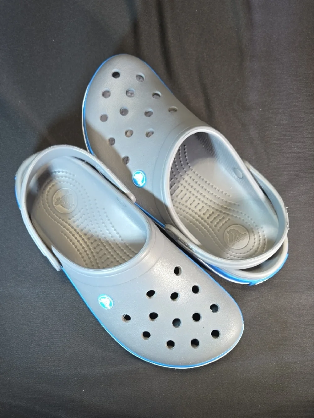 CROCS Men's Gray Slip-On Clog with Blue Accent